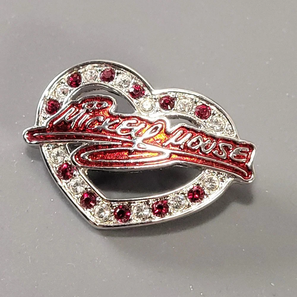 Swarovski Disney Brooch Mickey Mouse Heart Pin Silver Tone Red Crystal Jewelry